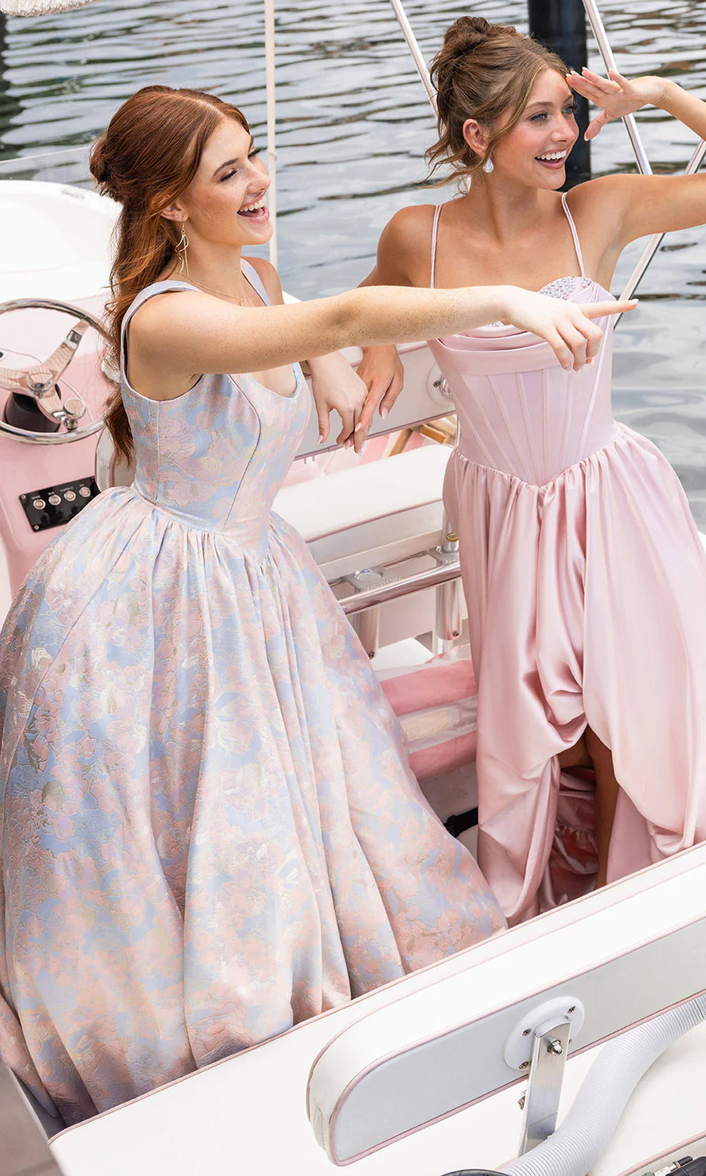 Lilac/Pink Scoop Neck Floor-Length Floral Jacquard Prom Dress Open Back Portia & Scarlett XO185