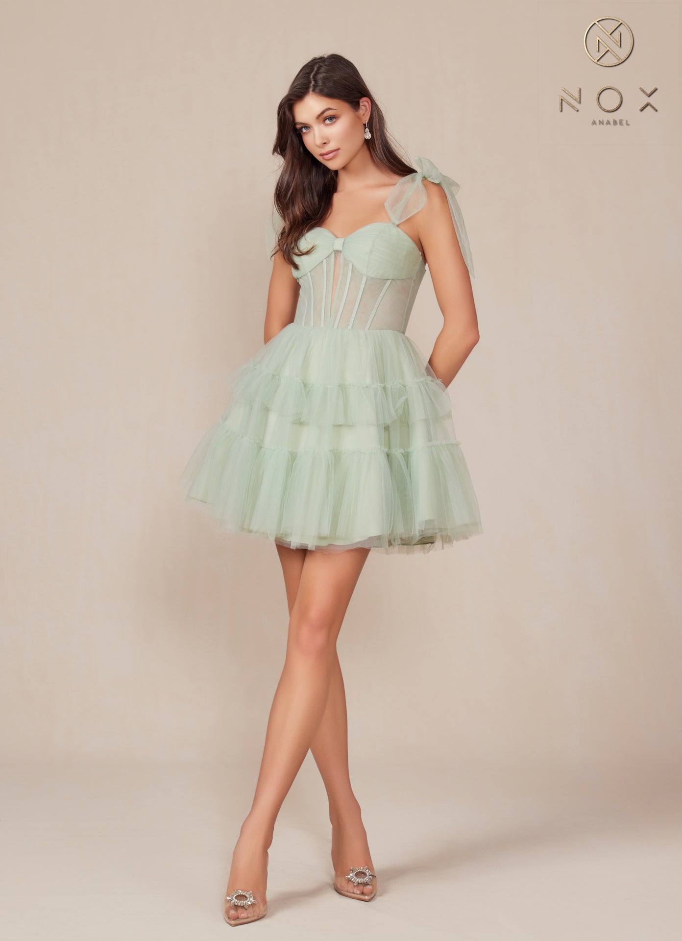 Cocktail Dresses Homecoming A Line Tiered Cocktail Dress Sage Green