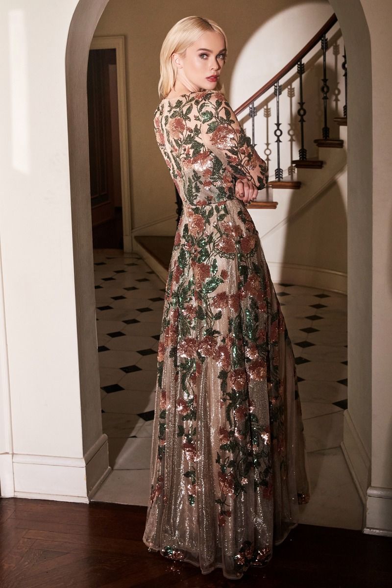 Andrea & Leo A0926 Long Sleeve Sequin Prom Dress Copper