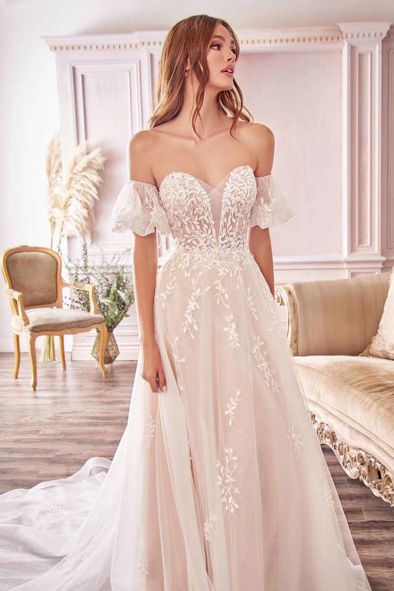 Wedding Dresses A Line Long Bridal Gown Detachable Sleeves Wedding Dress Off White Nude