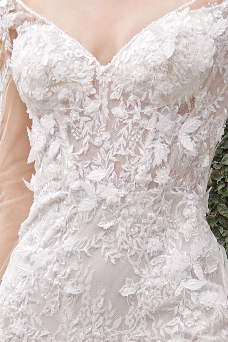 Wedding Dresses 3D Floral Lace Applique Corset Bridal Wedding Dress Off White Nude