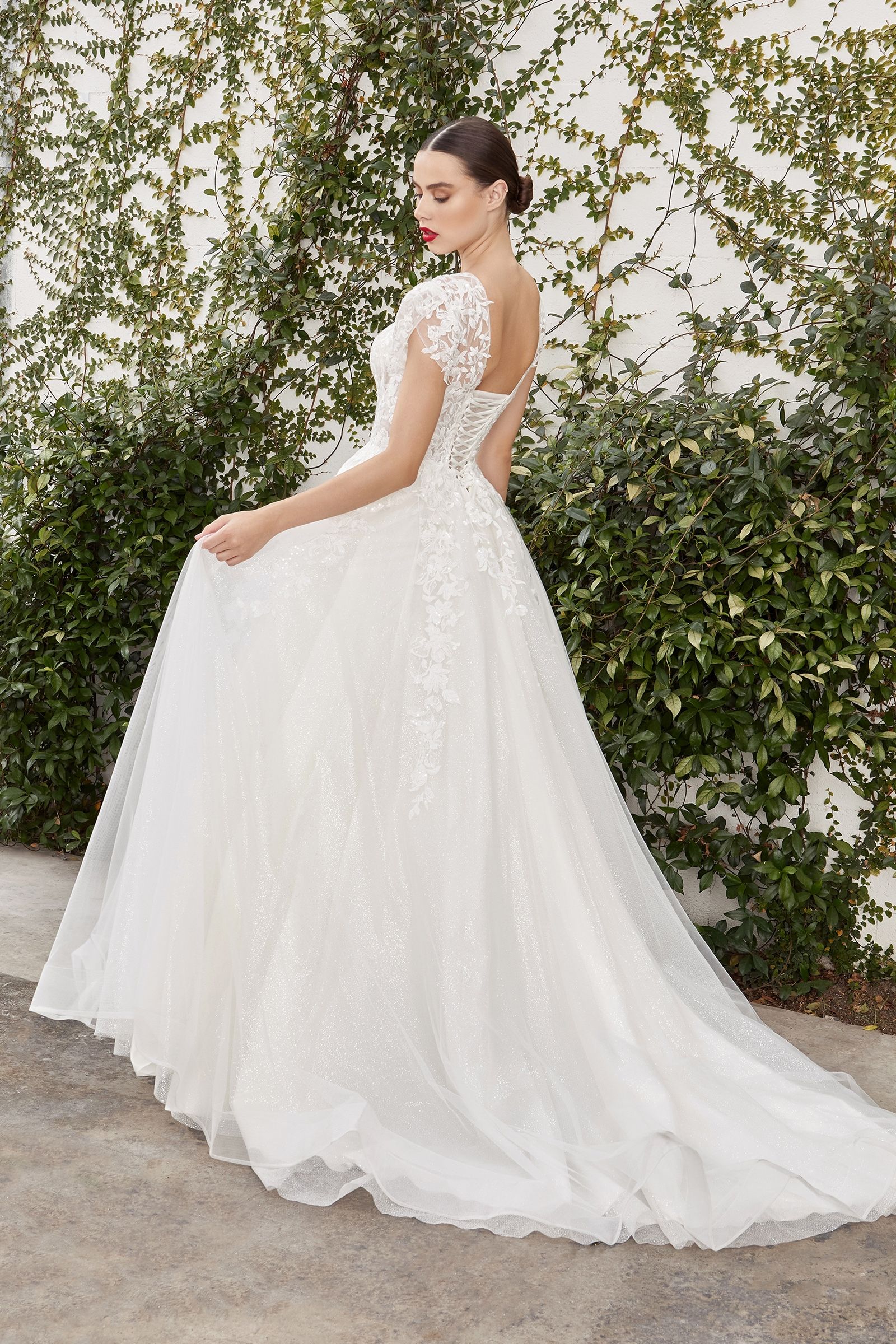 Wedding Dresses Long Floral Applique A Line Wedding Dress Off White