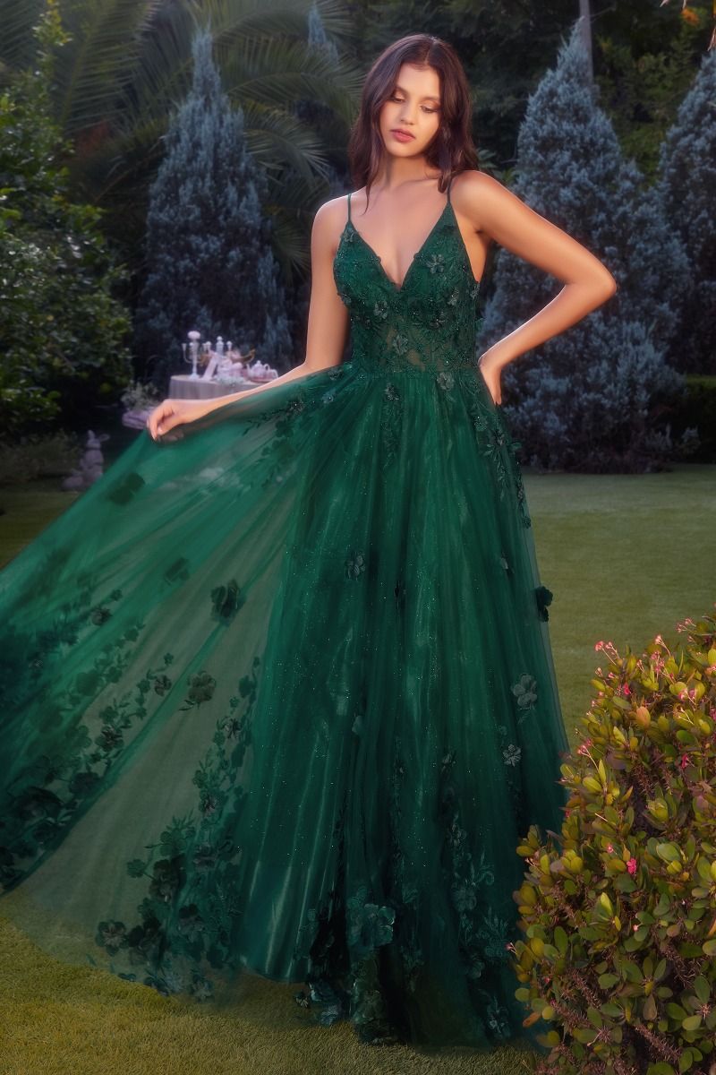 Andrea & Leo A1326 Long Floral A Line Formal Prom Dress