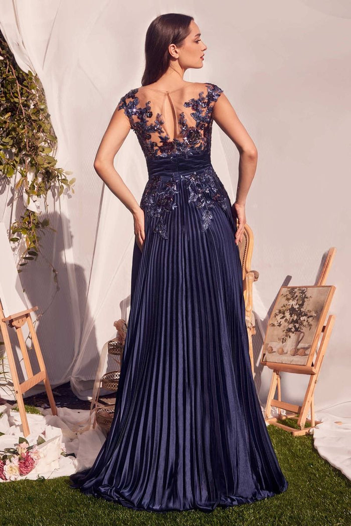 Formal Dresses A Line Long Sequin Pleated Formal Dress Navy