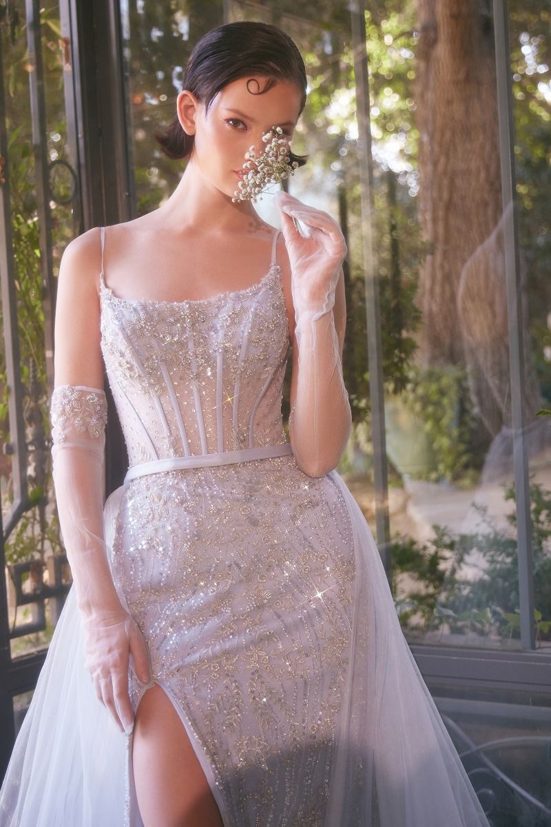 Prom Dresses Fitted Layered Long Formal Beaded Prom Dress LT Blue