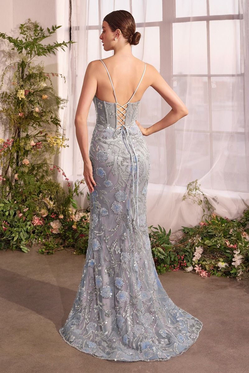 Prom Dresses Long Sequin Formal Floral Metallic Prom Dress Blue