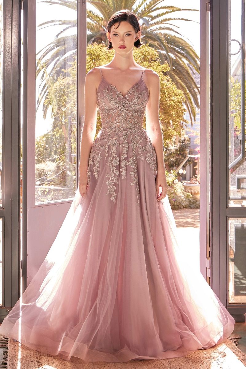 Dusty Rose Andrea Leo A1416 Long A Line Lace Layered Formal Prom