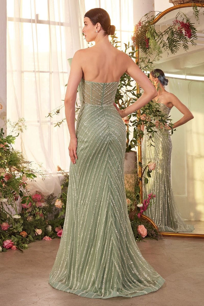 Prom Dresses Fitted Long Formal Pleated Slit Prom Dress Sage