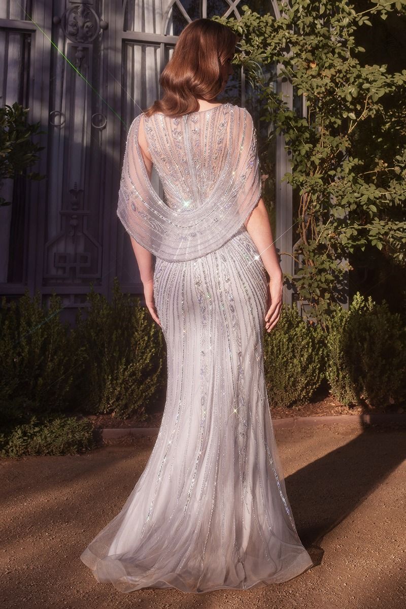 Prom Dresses Fitted Long Formal Beaded Prom Dress Silver