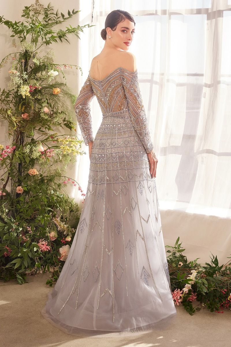 Formal Dresses Beaded Long A Line Formal Evening Dress Sliver