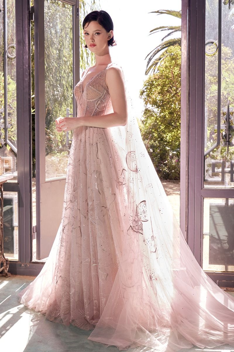 Prom Dresses A Line Formal Long Corset Cape Prom Dress Nude