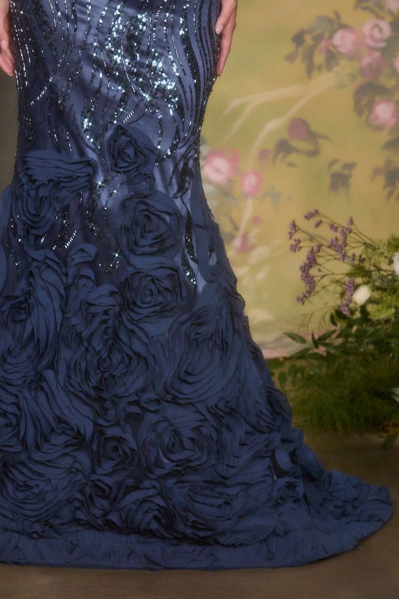 Formal Dresses Pleated Long Mermaid Formal Evening Dress NAVY