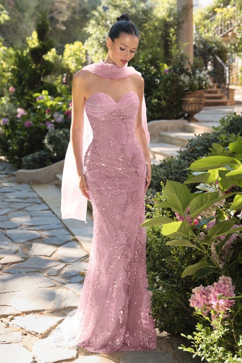 Prom Dresses Long Mermaid Formal Beaded Floral Prom Gown Mauve