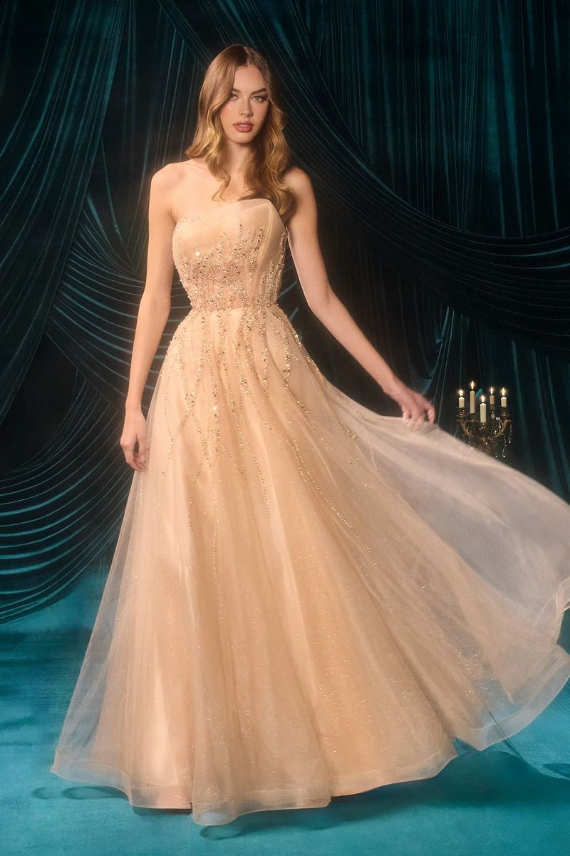 Prom Dresses Fitted Long Formal Beaded Floral Prom Dress Champagne