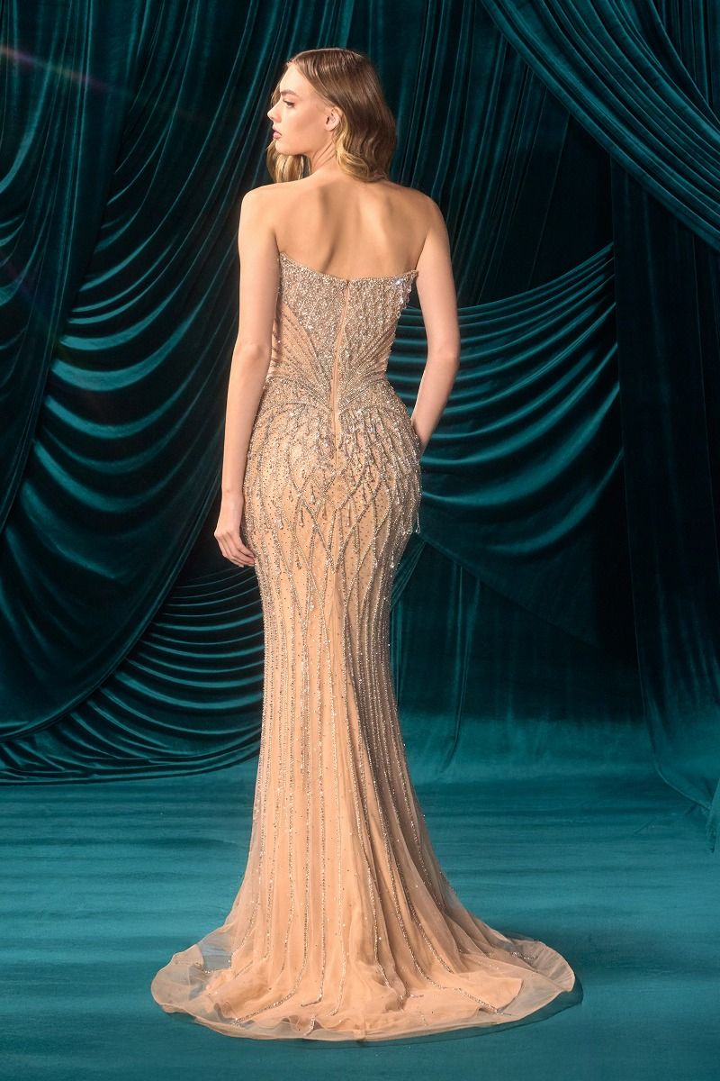 Prom Dresses Long Formal Beaded Prom Mermaid Dress Andrea & Leo A1503 Champagne