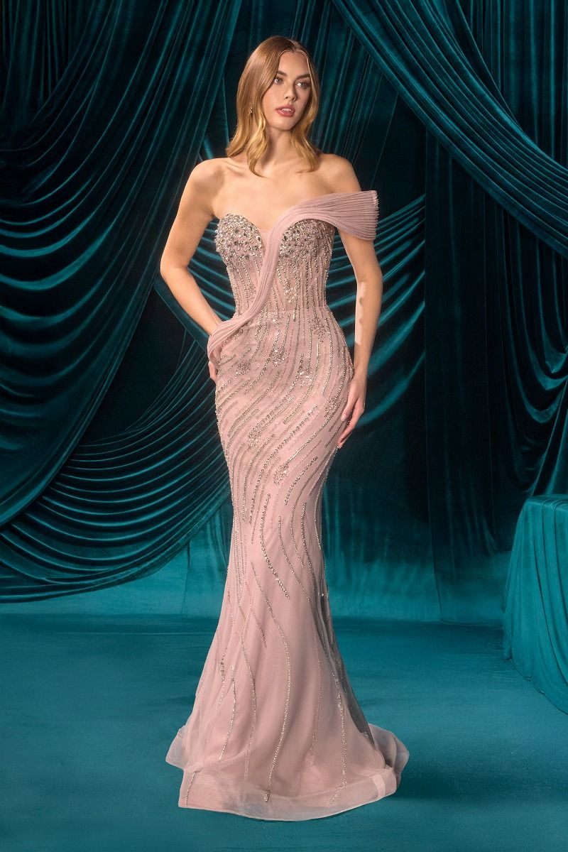 Prom Dresses Long Fitted Beaded Sequin Formal Prom Dress Andrea & Leo A1504 Mauve