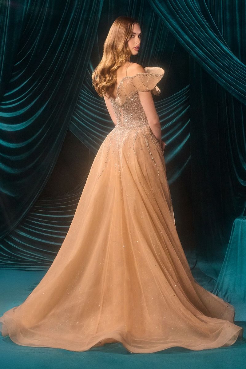 Formal Dresses Long Formal Prom Ruffle Beaded Dress Andrea & Leo A1505 Silver/Nude