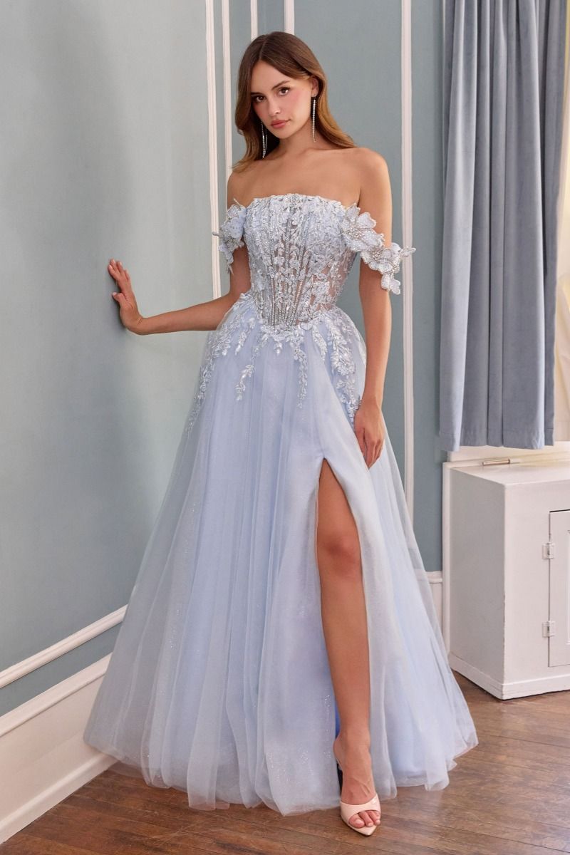 Strapless Curved Neck Floor-Length Tulle Prom A-Line Andrea & Leo A1512