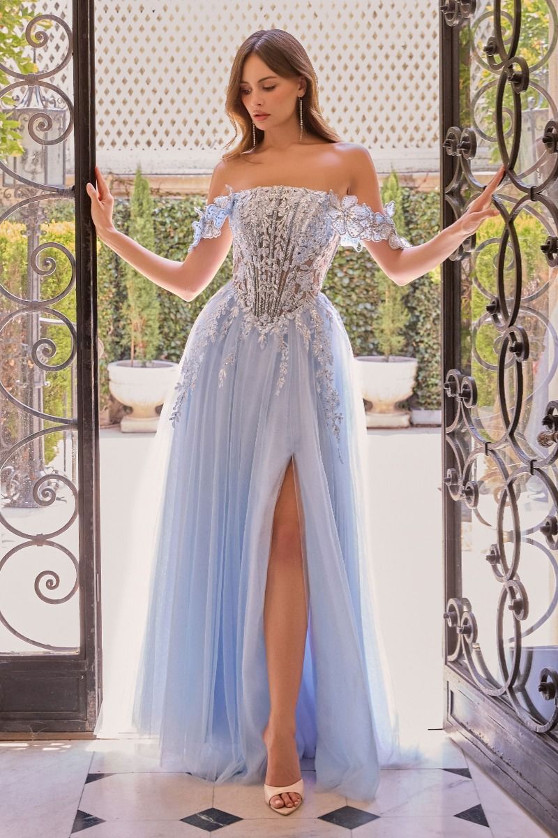 Strapless Curved Neck Floor-Length Tulle Prom A-Line Andrea & Leo A1512