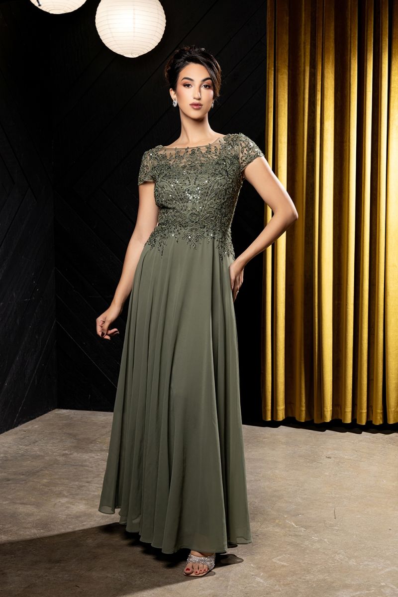 Illusion Floor-Length Chiffon Evening Gown A-Line May Queen 2239