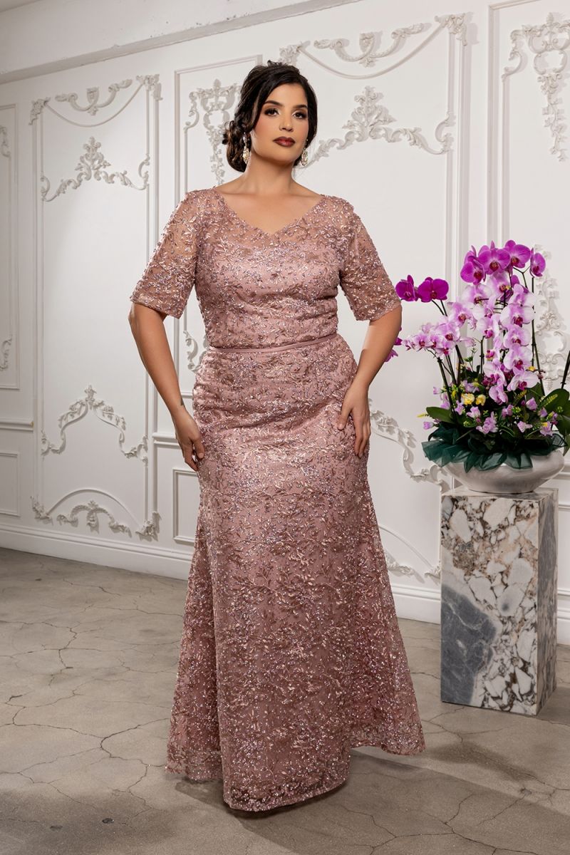 V-Neck Floor-Length Lace Mother of the Bride A-Line May Queen RQ8246