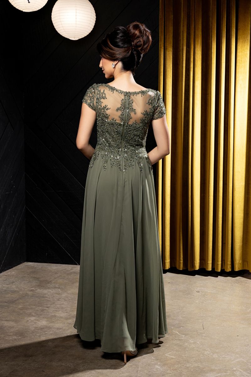 Illusion Floor-Length Chiffon Evening Gown A-Line May Queen 2239