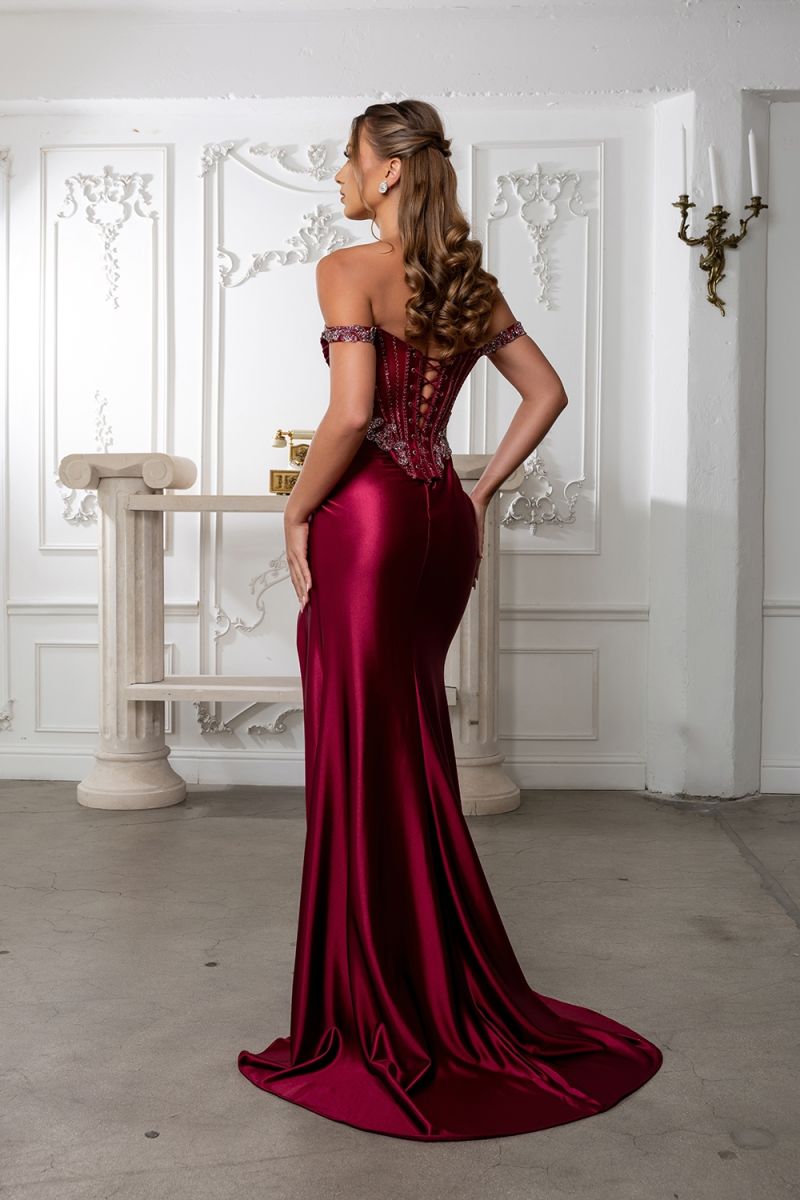 Off-the-Shoulder Floor-Length Satin Prom Sheath Column May Queen RQ8227
