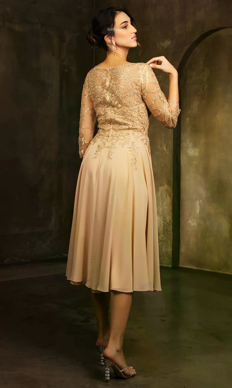 V-Neck Tea-Length Chiffon Mother of the Bride A-Line May Queen 2108