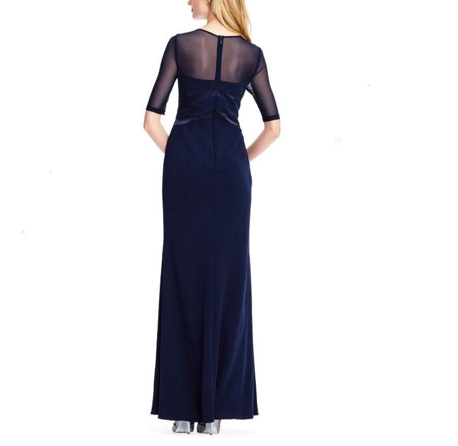Adrianna Papell Short Sleeve Banded Mesh Long Dress - The Dress Outlet Adrianna Papell