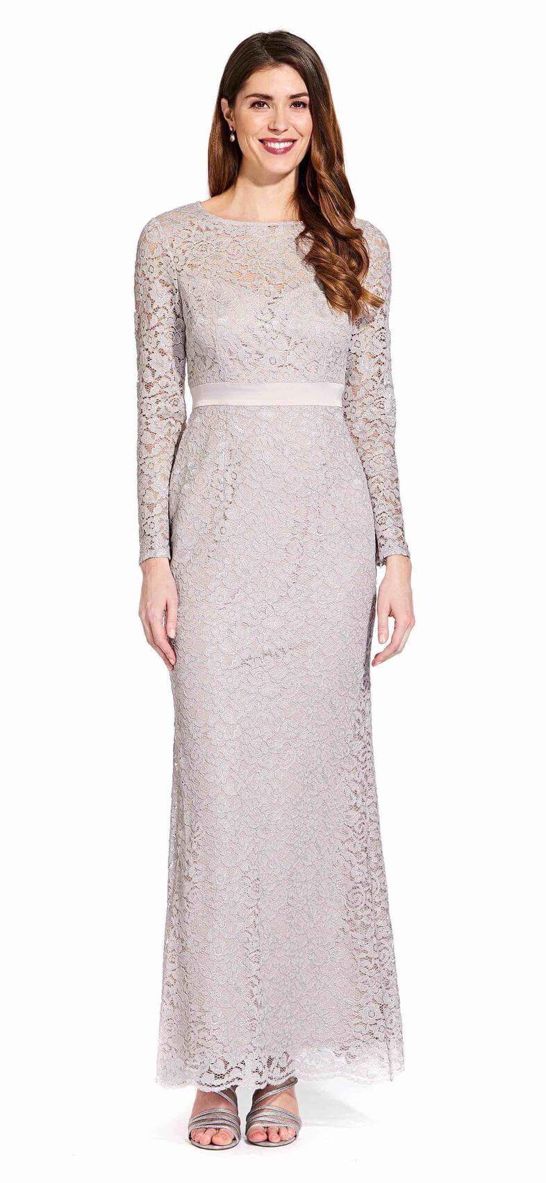 Icy Lilac Adrianna Papell AP1E205128 Long Sleeve Formal Lace Dress for 184.95 The Dress Outlet