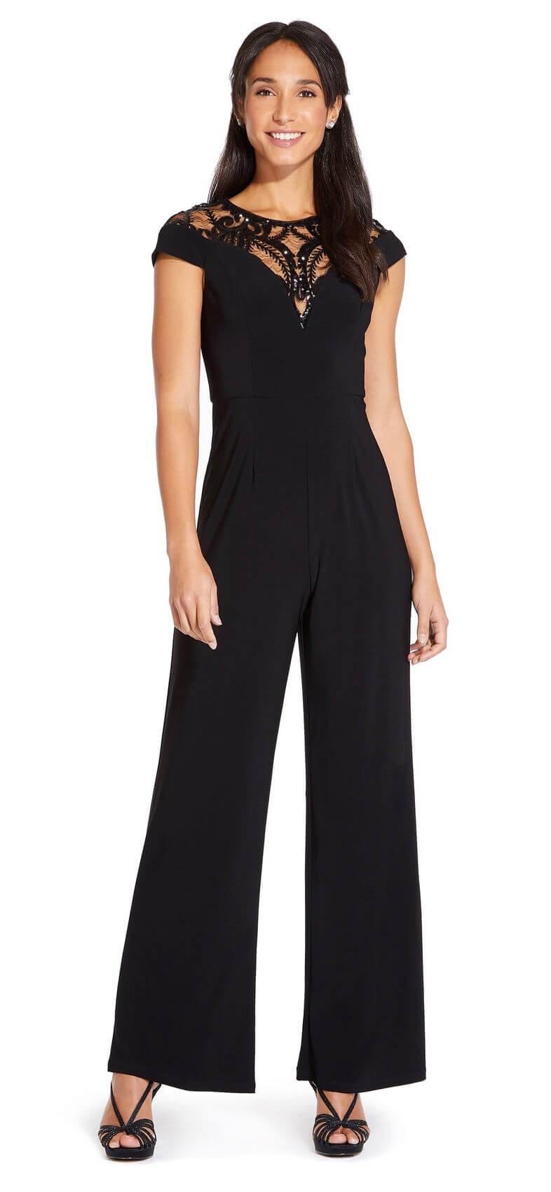 Adrianna Papell Short Sleeve Formal Beaded Pant Suit - The Dress Outlet Adrianna Papell
