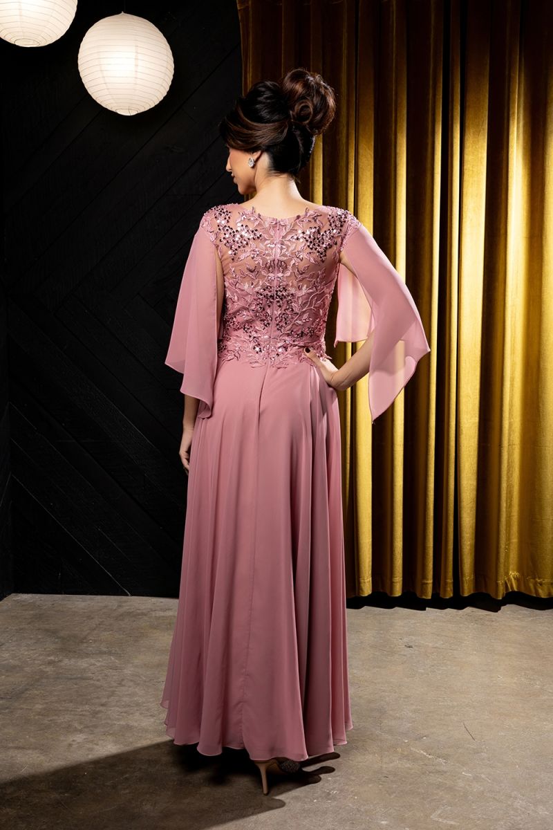 Illusion Floor-Length Chiffon Formal A-Line May Queen 2233