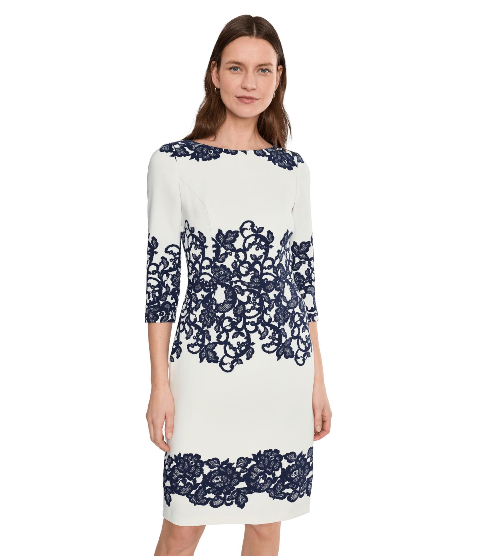 Bateau Knee-Length Lace Formal Sheath Adrianna Papell AP1D105223