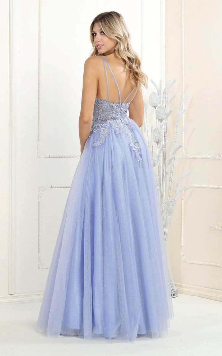 V-Neck Floor-Length Tulle Prom A-Line May Queen RQ7957