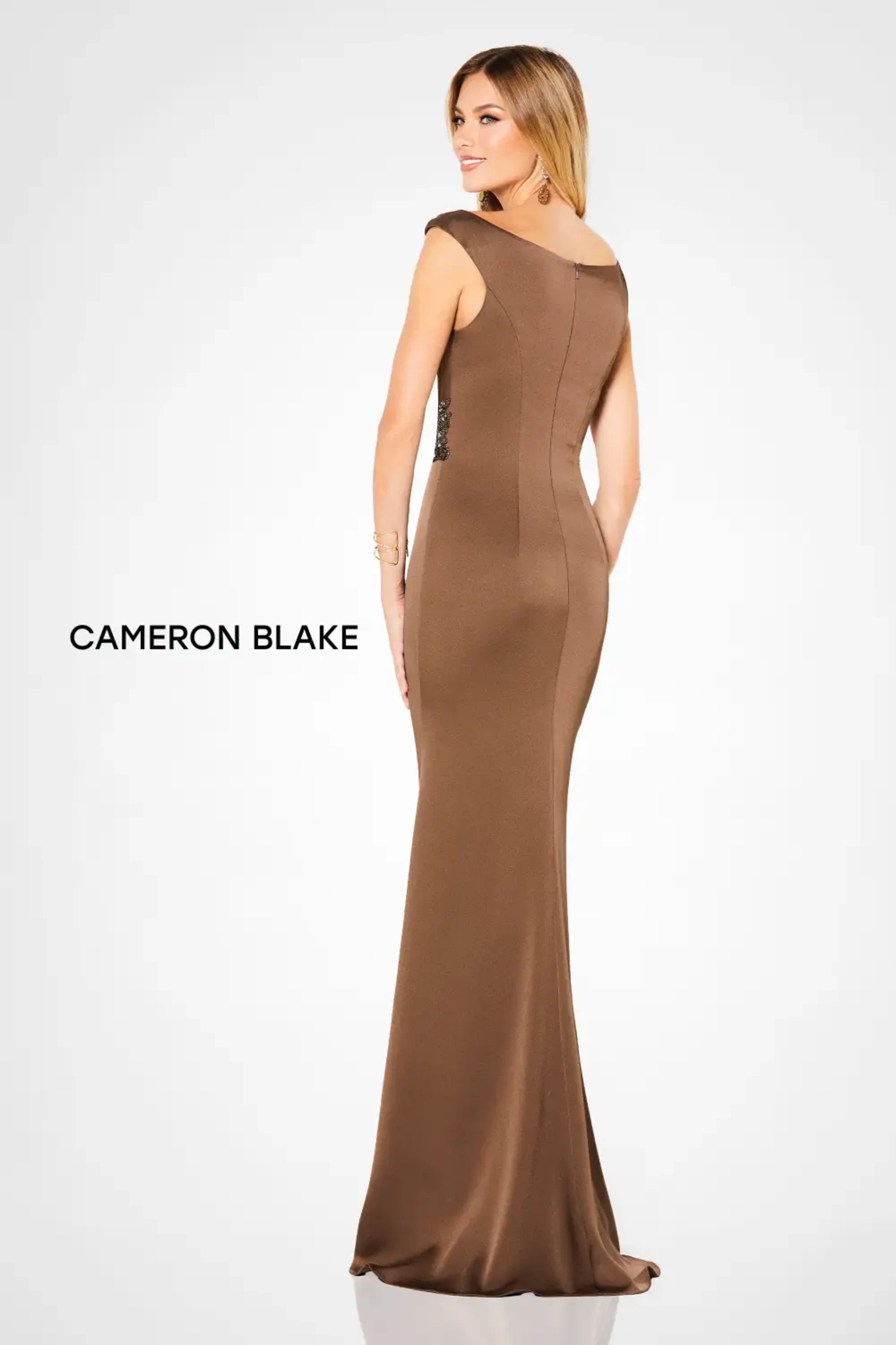 Formal Dresses Pleated Long Formal Beaded Evening Dress Mocha
