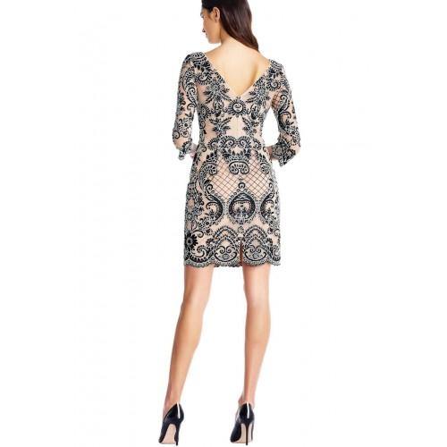 Aidan by Aidan Mattox Long Sleeve Bodycon Short Dress - The Dress Outlet