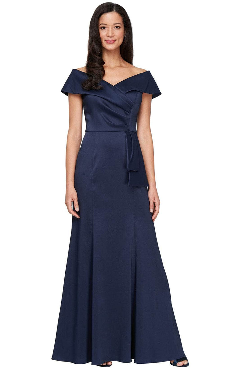 Long Off the Shoulder Mikado Dress with Sash Waist Detail Alex Evenings 8138079