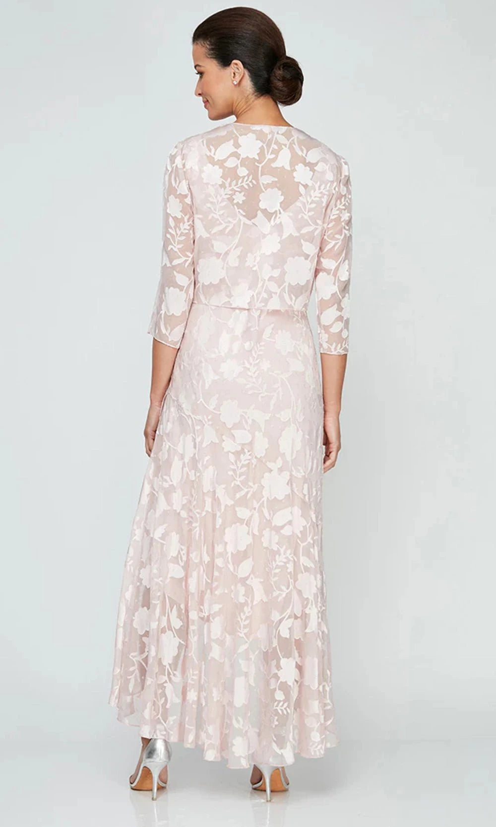 Chiffon Jacket Dress with High/Low Tulip Hem Skirt & Open Cascade Jacket Alex Evenings 8175804