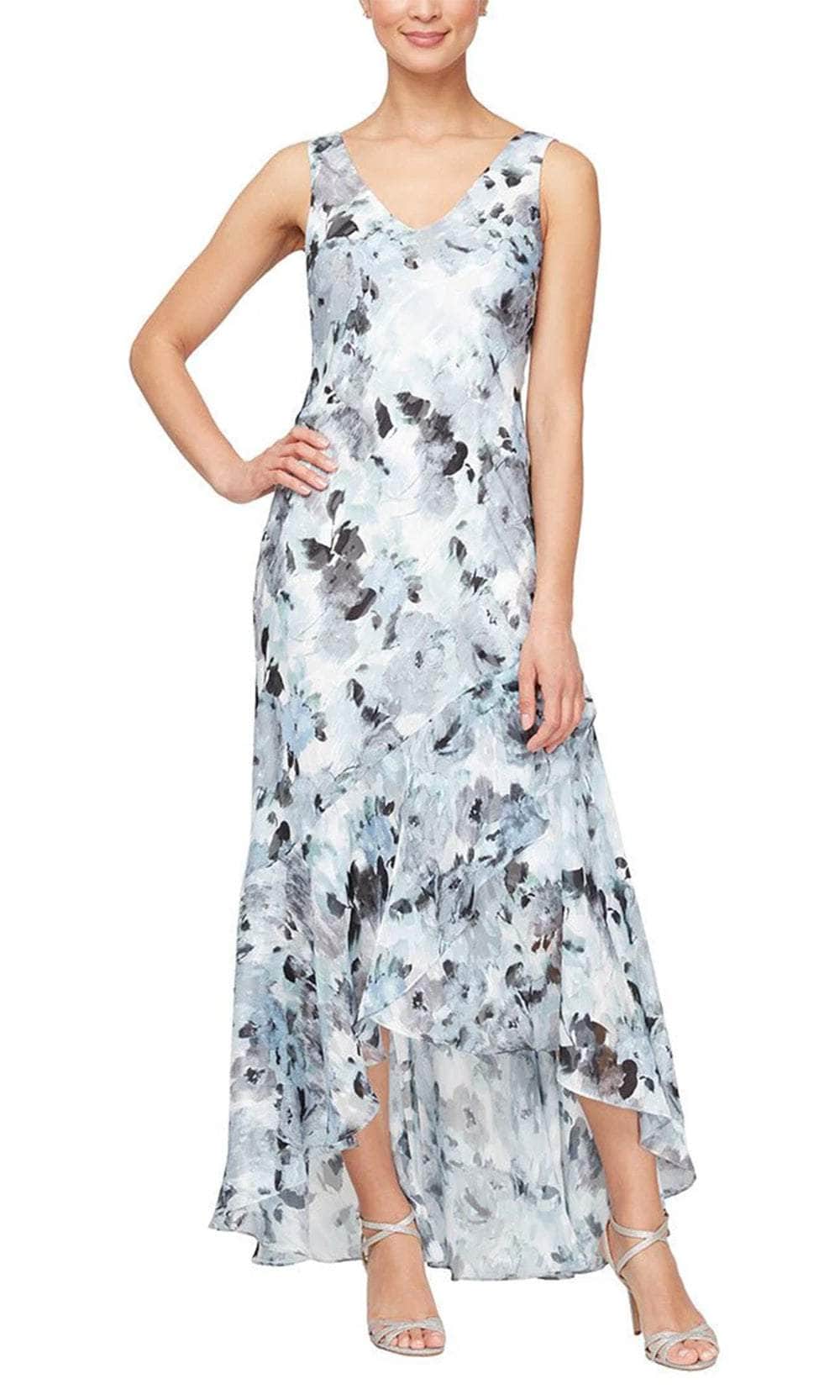 Long Printed V-Neck Dress Alex Evenings 8175936