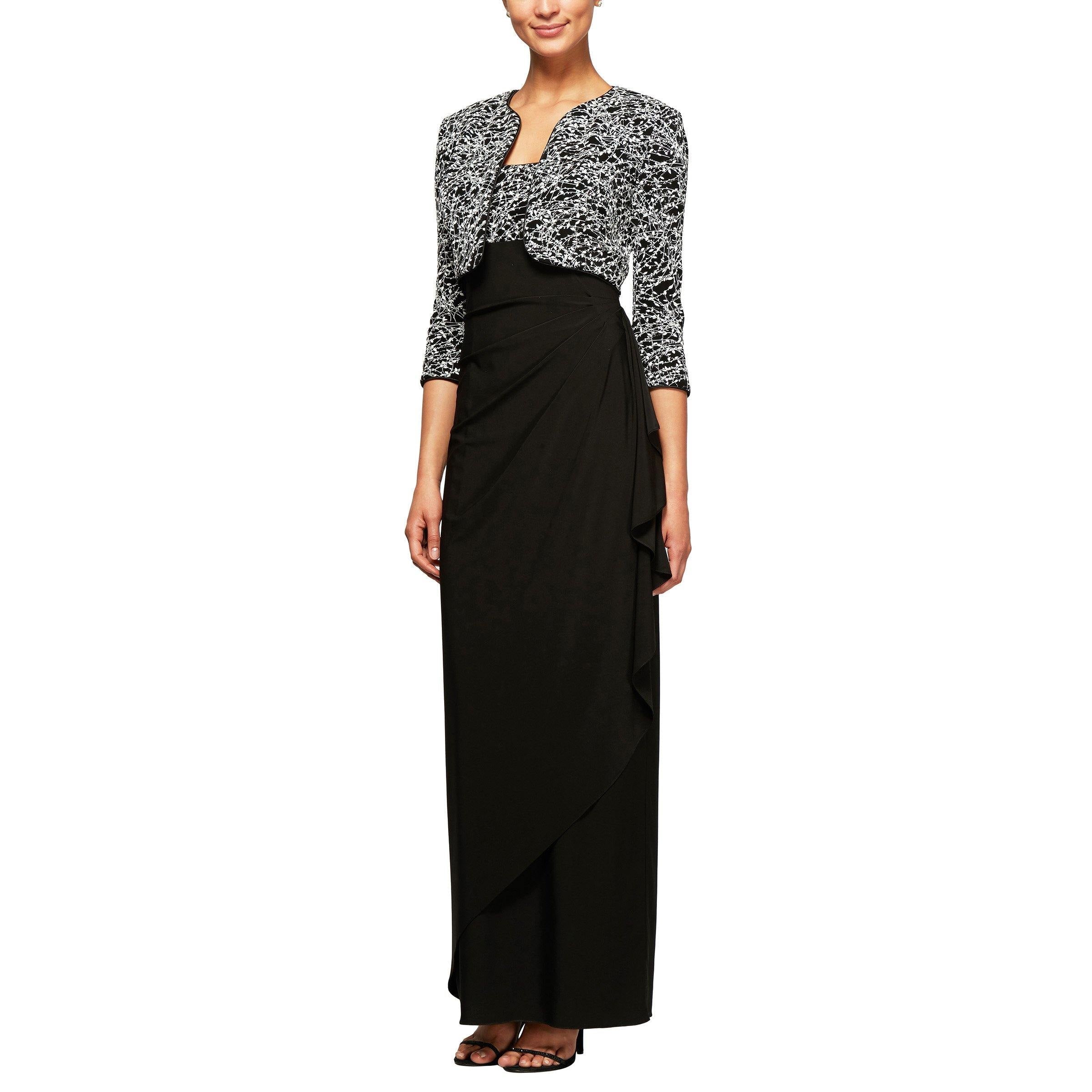 Black White Alex Evenings AE1211421 Long Formal Bolero Dress