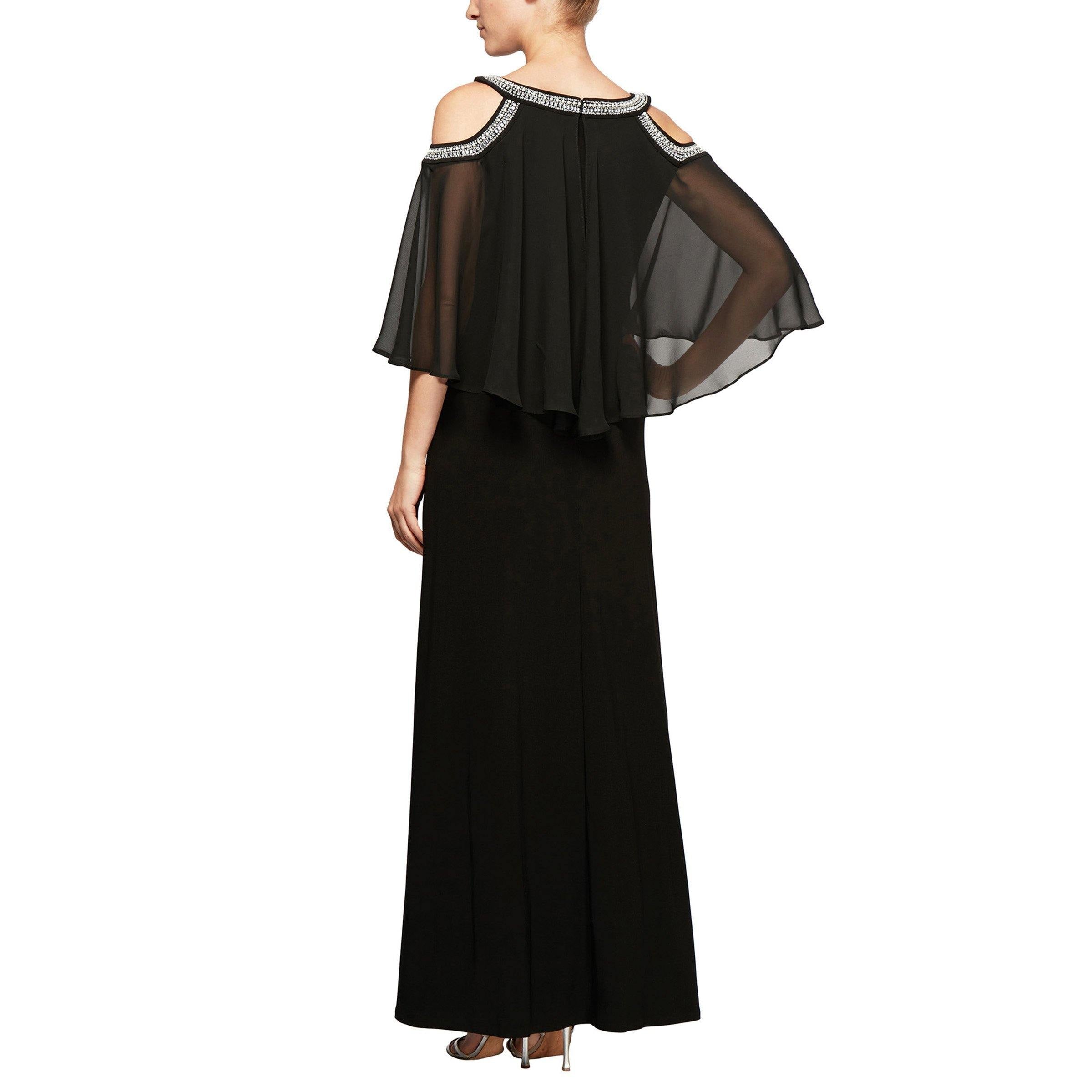Cold Shoulder Popover Jersey and Chiffon Gown Alex Evenings 1351319