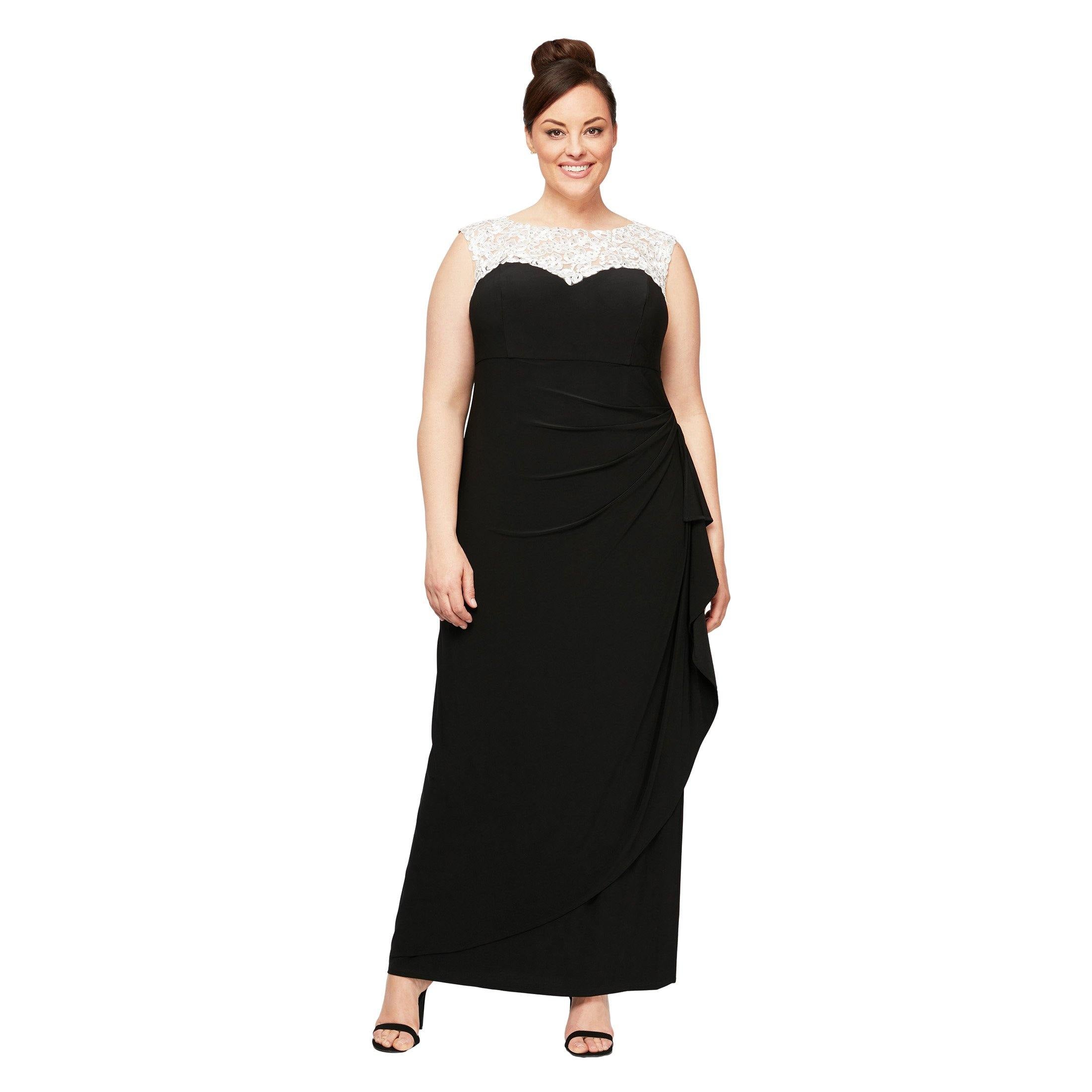 Black White Alex Evenings AE4351423 Long Formal Plus Size Dress for $185.99 – The Dress Outlet