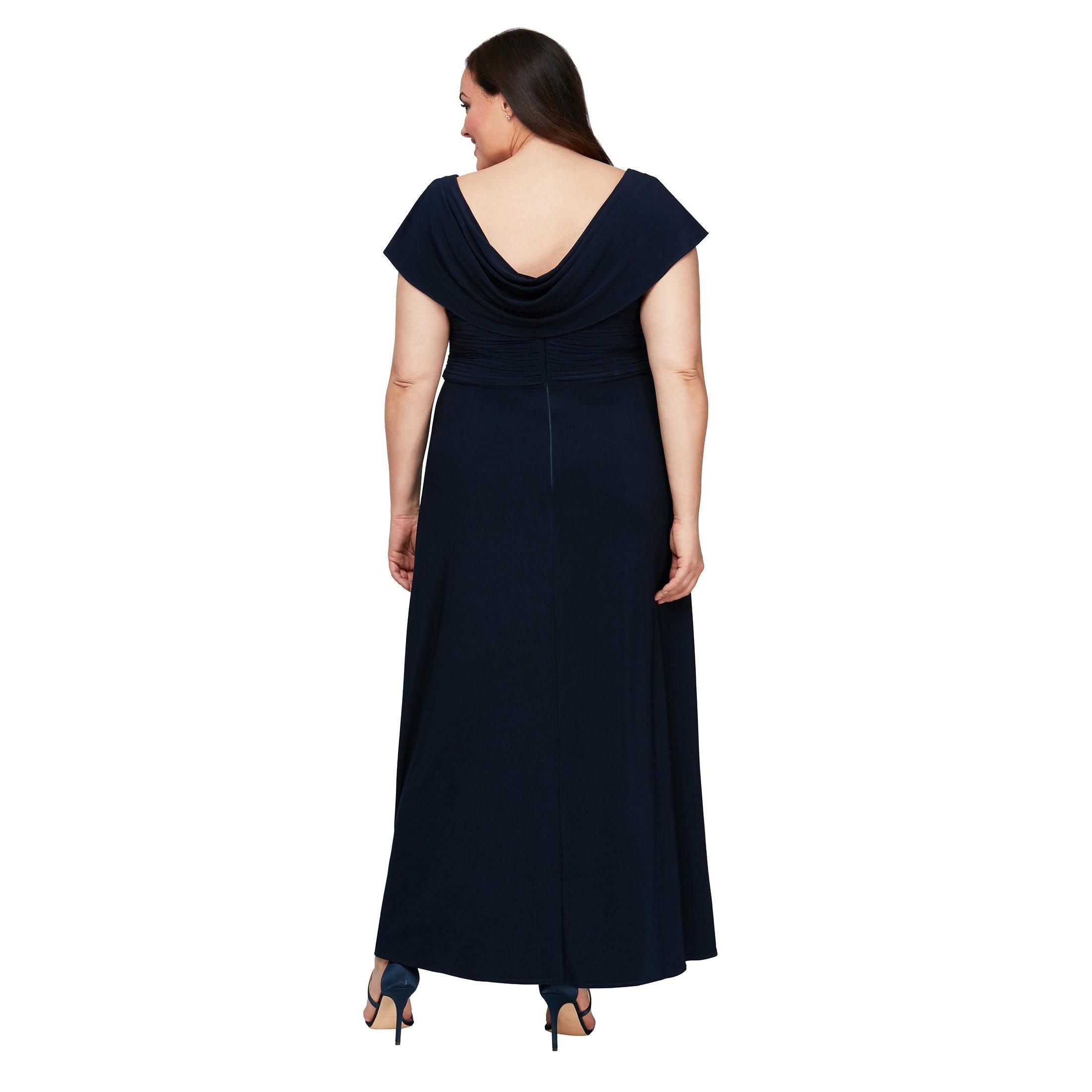 Plus Size Dresses Plus Size Long Pleated Dress Navy