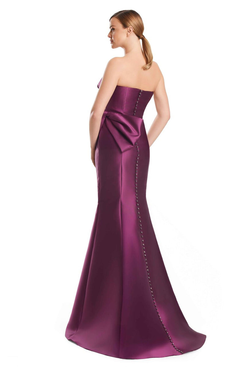 Off-Shoulder Satin Gown with Bow Details by Alexander by Daymor 3222S26 in Plum