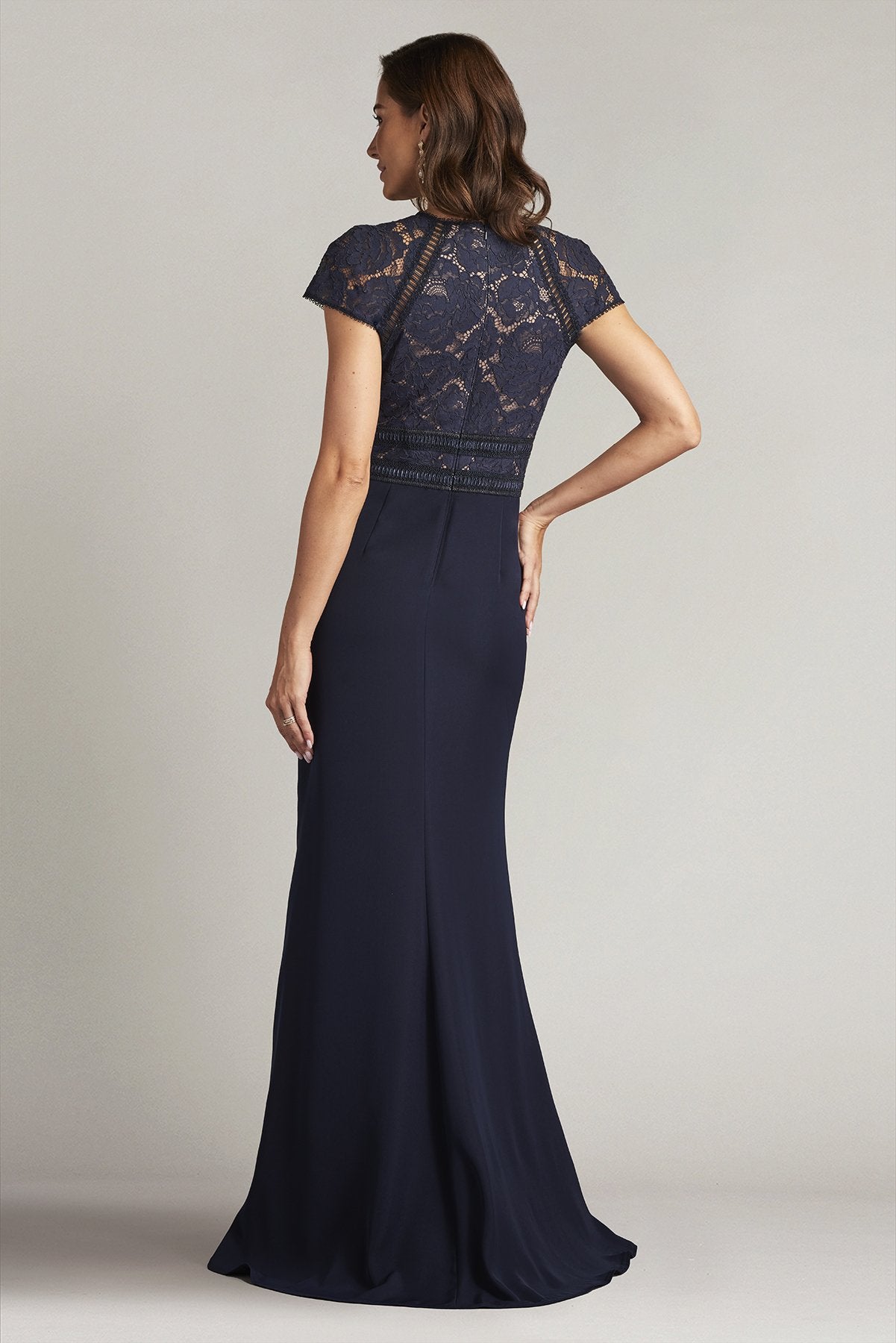 Formal Dresses Fitted Long Floral Lace Formal Evening Dress Navy/Nude