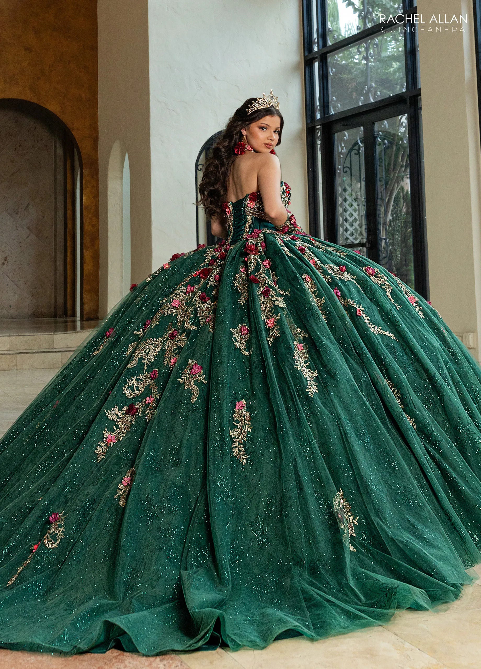 Champagne Multi Sweetheart Floor-Length Tulle Gown with Floral Embellishments Formal Gown Rachel Allan RQ6011