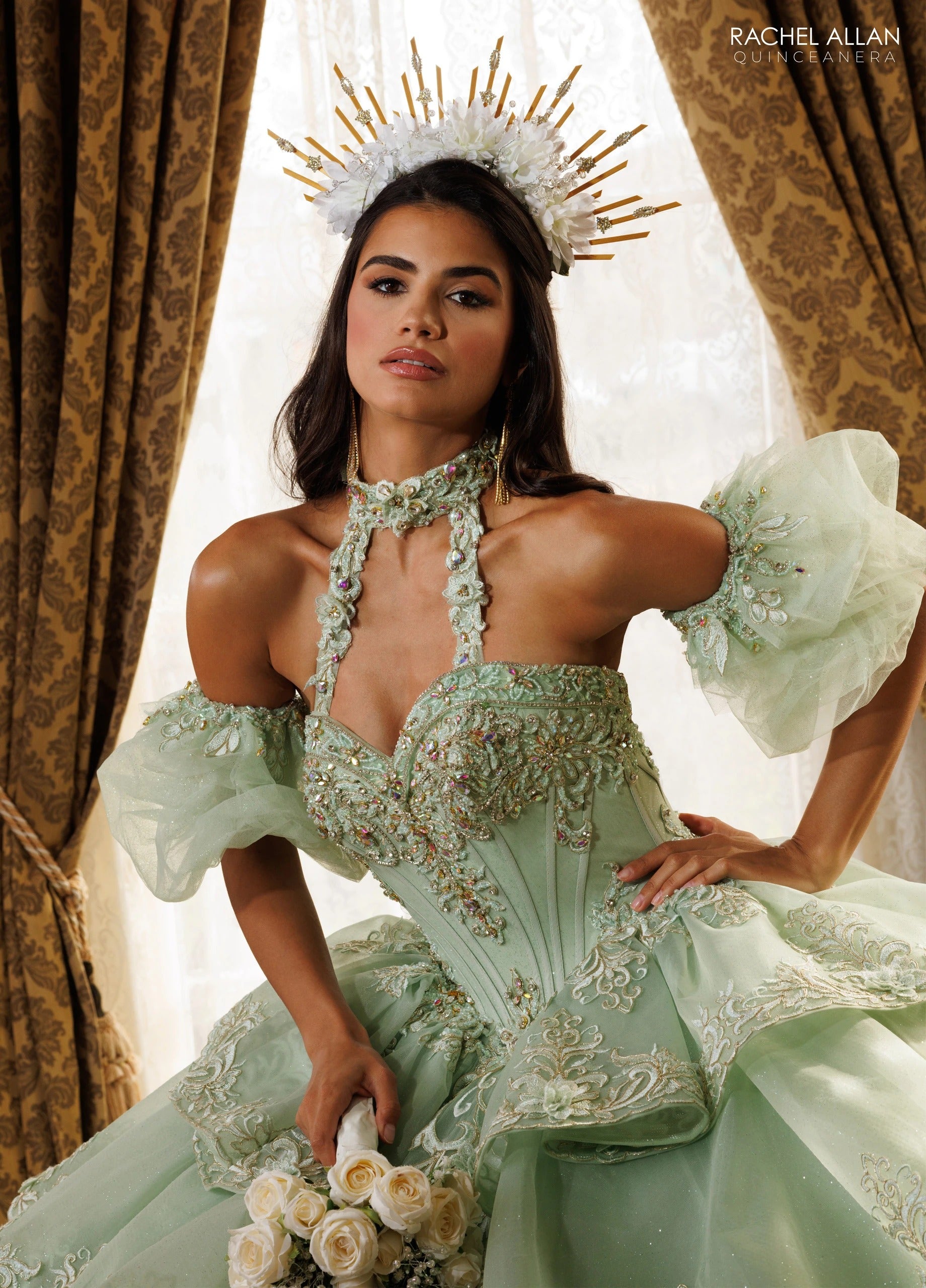 Off-the-Shoulder Floor-Length with T in Tulle Quinceañe Ball Gown Rachel Allan RQ6025