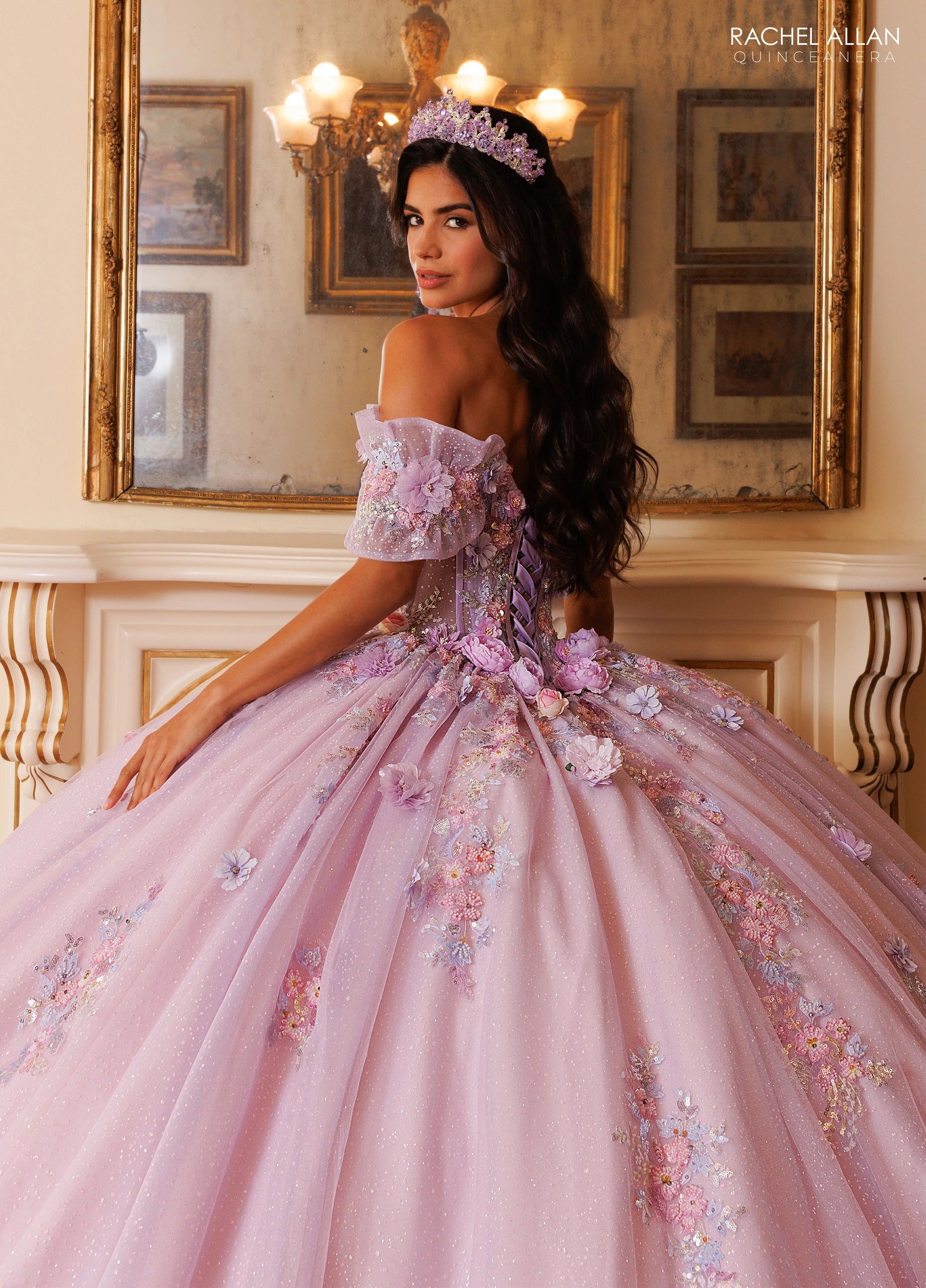 Off-the-Shoulder Floor-Length Tulle Quinceañe Ball Gown Rachel Allan RQ6022