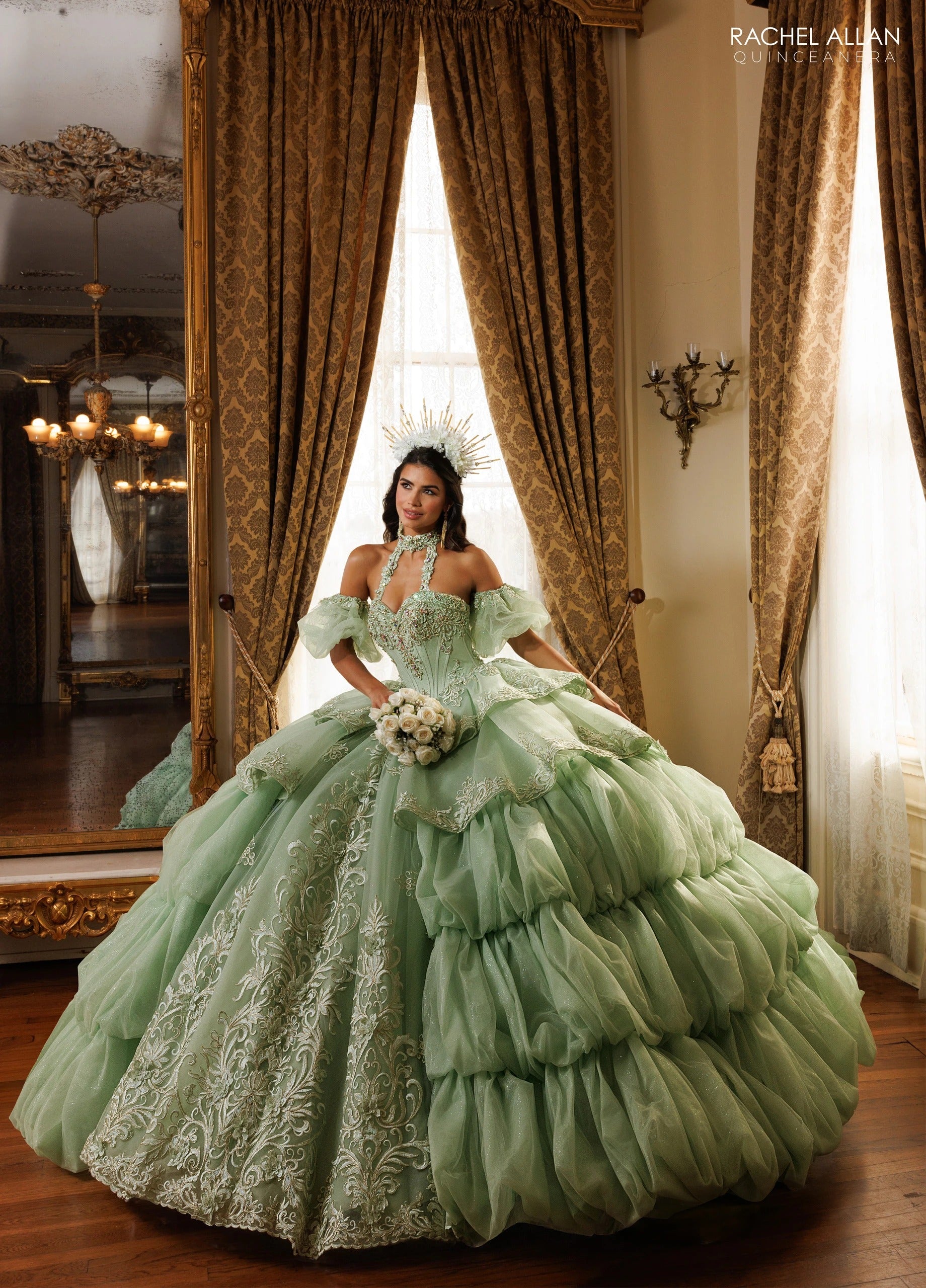 Off-the-Shoulder Floor-Length with T in Tulle Quinceañe Ball Gown Rachel Allan RQ6025