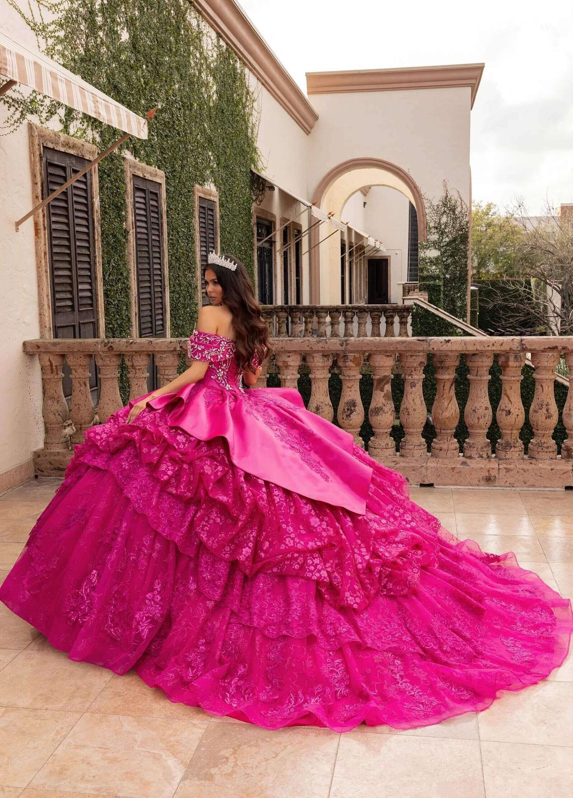 Fuchsia Off the Shoulder Floor Length Tulle Quinceanera Ball Gown with Beading Rachel Allan RQ6001